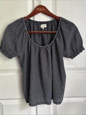 TexTURE & THREAD Madewell Navy and White Striped Scoop Neck Puff Sleeve Tee Sz S